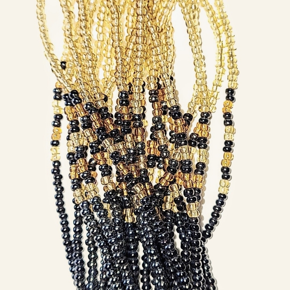 HANDMADE SEED BEAD & BUGLE BEAD MULTI-STRAND NECKLACE - SHADES OF GOLD & BRONZE - Picture 4 of 7
